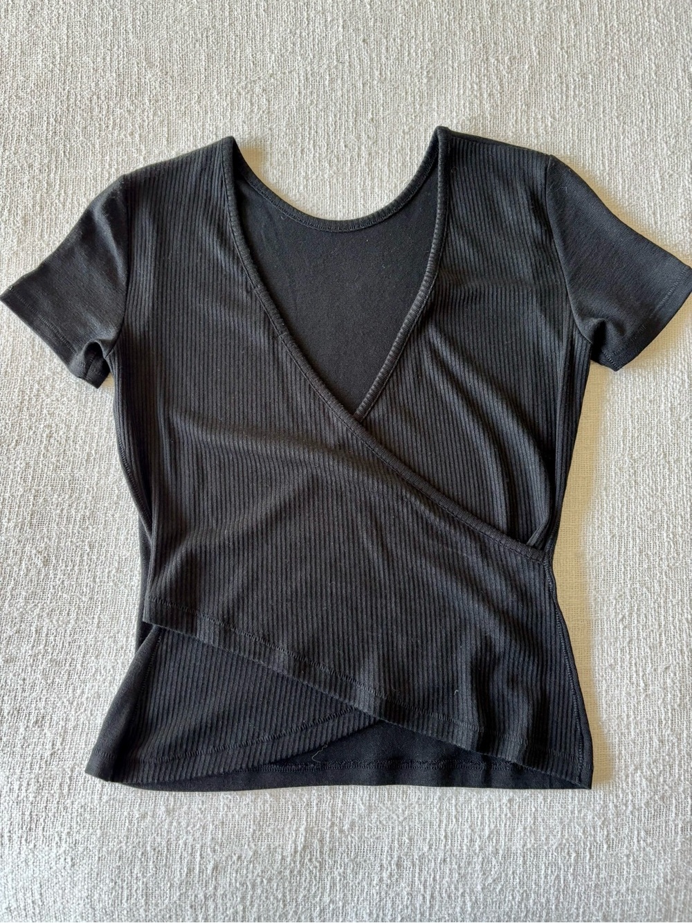 Rag & Bone Women’s Black Wrap Ribbed Short Sleeve Top